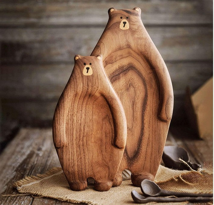Large & Small Wooden Bear Serving Tray  Set