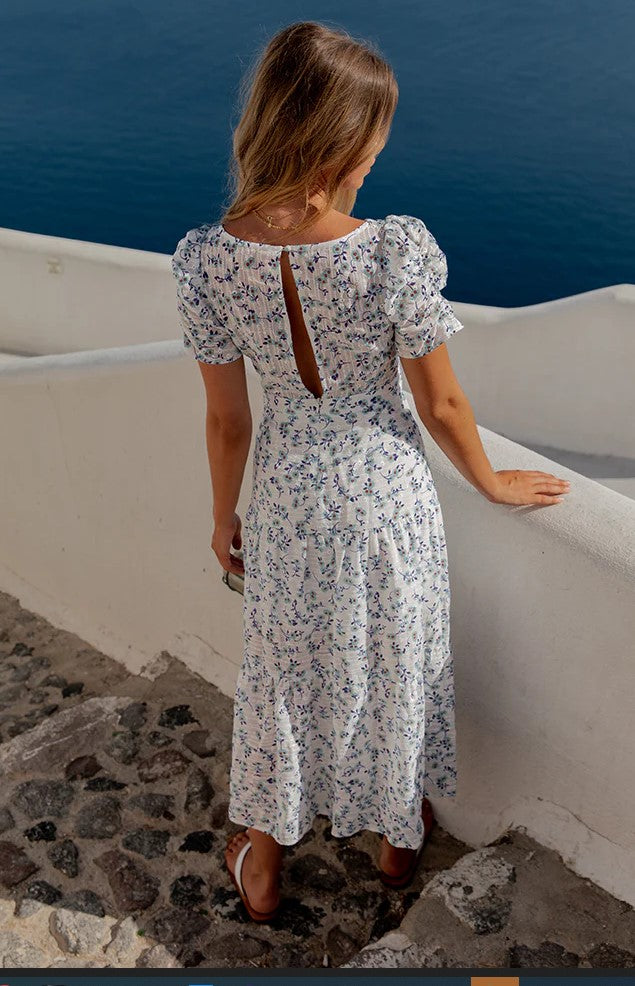 White and Blue Print Dress HMR074-whiteblueprint-6(XS)