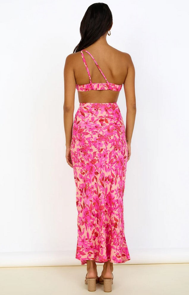 One Shoulder Pink and Purple Floral Dress WD04579-4-PinkPurpleFloral-8/S