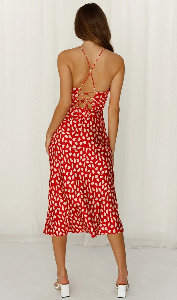 Off-Shoulder Neckline Red Ivory Print Dress EL6160M-redivoryprint-6